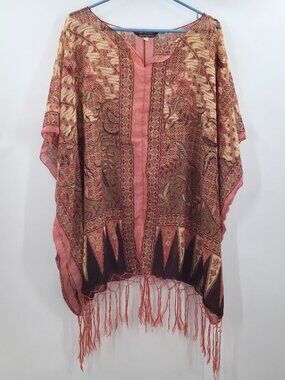VTG Women's Chiffon 1X 2X 3X Tunic Cover Up Top Afrocentric Fringe Semi-Sheer